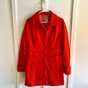 Women’s Tulle Burnt Orange Red Wool Peacoat | Size XL